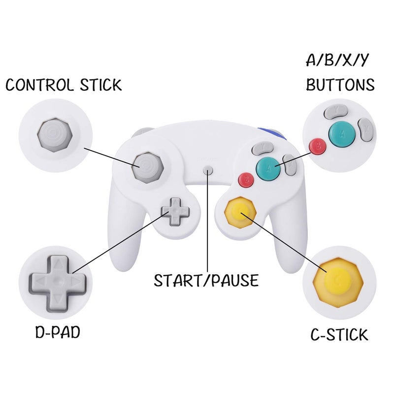 ONE250 2 Pack Classic Shock Joypad Wired Controller, Compatible with Wii NGC Gamecube Game Cube (White & White) - Image 2